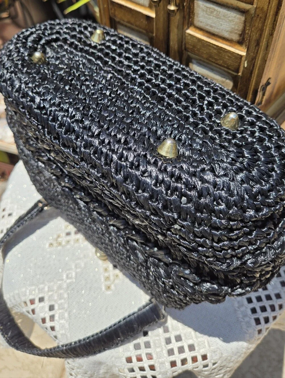 Vintage Dayne Taylor Black Raffia Bag